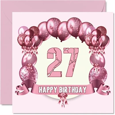 Abbildung von Fun 27th Birthday Cards for Woman Balloons Happy Card Son Daughter Brother Sister Uncle Auntie Niece Nephew Cousin, 145mm x Greeting Cards,