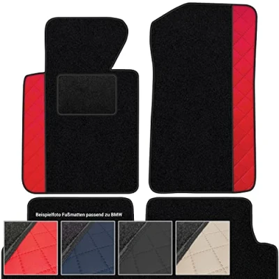 Abbildung von moto MOLTICO Fußmatten Auto Velours Autoteppiche Schwarz Automatten Set 4 teilig Auffälliges Design passend für BMW Z4 E85 2002 2008 (Rotes Muster)