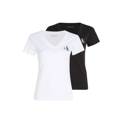 Abbildung von Calvin Klein Jeans 2PACK Monologo Vneck TEE Tshirt print, Damen, Größe: XXL, Black/bright white