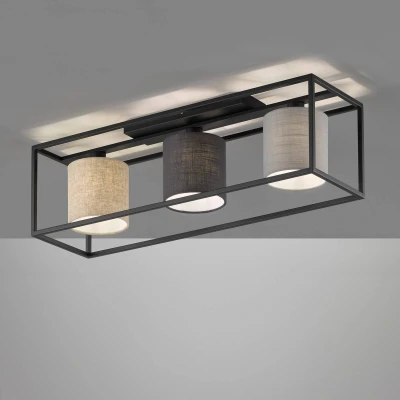Abbildung von Fischer &amp; Honsel Deckenleuchte, Isko sandschwarzLeinen Stoffschirme: hellgrau, grau, sandfarben L: 70,00 cm, B: 20,00 cm Ausl. Decke: 22,50 3x E14 max. 25,0 Watt 21358