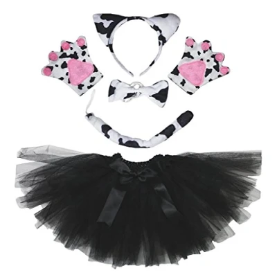 Abbildung von Petitebelle Stirnband Bowtie Schwanz Handschuhe Tutu 5pc Mädchen Kostüm Einheitsgröße Milchkuh