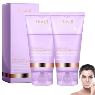 Abbildung von Collagen Night Wrapping Mask,2 Stück Mask,Overnight Peel off Facial Mask,Collagen Overnight Mask für Alle Hauttypen Geeignet