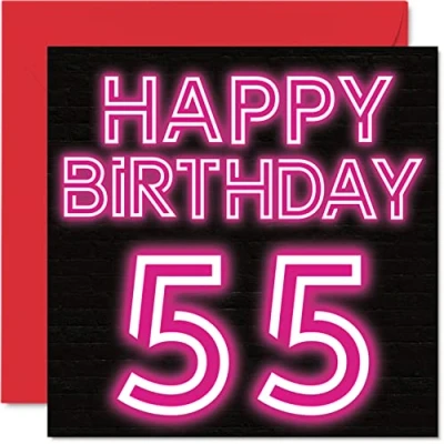 Abbildung von Stuff4 Lustige Geburtstagskarte zum 55. Geburtstag für Männer Frau Neon Glow Karte Papa Mama Großvater, Oma, Onkel, Tante, Cousin, Freundin, 145 mm x Grußkarten,