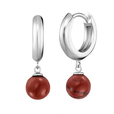 Abbildung von Engelsrufer Damen Creole aus Sterling Silber mit Roter Jaspis Perle Anhänger, Clipverschluss, nickelfrei, 13mm, ERE RJ CR