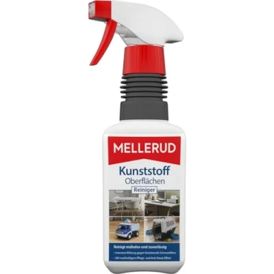Abbildung von MELLERUD Kunststoff Oberflächen Reiniger 1 x 0,5 l Wirkungsvolles Spray gegen hartnäckige Verschmutzungen auf Allen Kunststoffoberflächen