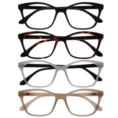Abbildung von OPULIZE KAT Lesebrille 4er Pack Cat Eye Katzenaugen Fassung Schwarz, Braun, Grau, Taupe Herren &amp; Damen Federscharniere RRRR59 127U +3.00