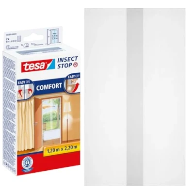 Abbildung von tesa Fliegengitter Gewebe Insect Stop Comfort für Türen, (Packung, 1 St., Fliegennetz, Klettband), Balkon Türvorhang ohne Bohren weiß