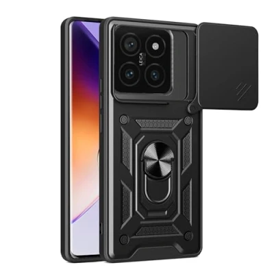 Abbildung von BOKYAS Armor Hülle für Xiaomi 14T Pro Mit Slide Kameraschutz Cover und Ring Ständer [Handyhülle Kompatibel Auto Magnet] Militärischer Stoßfeste Case, Schwarz