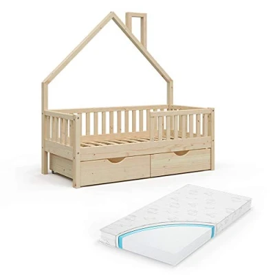 Abbildung von VitaliSpa Hausbett Noemi, Naturholz, 80x160 cm mit 2 Schubladen und Matratze