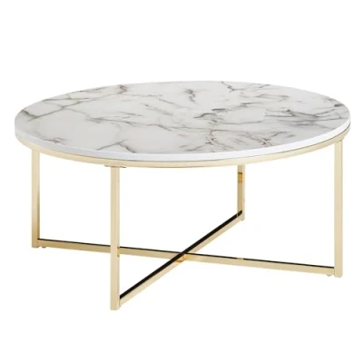 Abbildung von Wohnling Couchtisch WL6.248 (80x36x80 cm Marmor Optik Weiß, Sofatisch Rund), Wohnzimmertisch mit Metall Gestell, Kaffeetisch