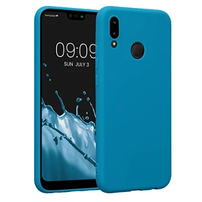 Abbildung von kwmobile Hülle kompatibel mit Huawei P20 Lite weiches TPU Silikon Case Cover geeignet für kabelloses Laden Karibikblau