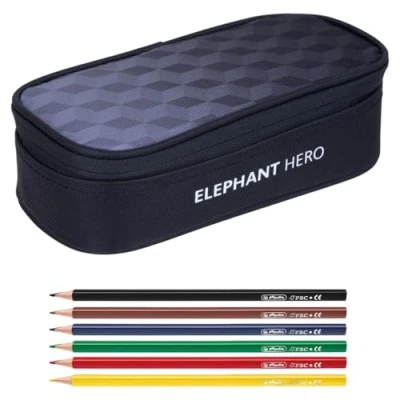 Abbildung von Elephant Mäppchen Mädchen Etui Federtasche Mäppchenbox groß Pennal Schülermäppchen Pencil case Box Large 12800 + 6 Stifte (Black Cube 12866)
