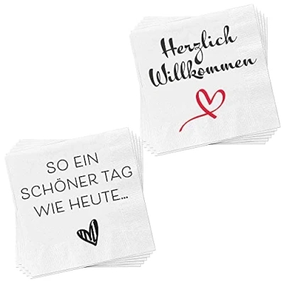 Abbildung von Servietten 40er Set │ 2 Motive Sprüche &quot;Willkommen&quot; 3lagige Papierserviette 33x33cm │stoffähnlich Tuch Partyzubehör (40er Serviette &quot;Willkommen&quot;)