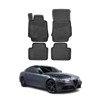 Abbildung von OMAC Gummimatten Fußmatten kompatibel mit Alfa Romeo Giulia 2015 2024 TPE Matten Schwarz 4X