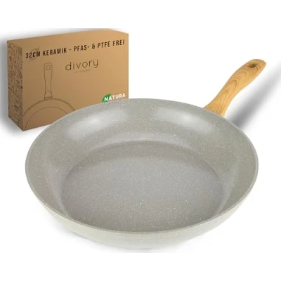 Abbildung von DIVORY Keramikpfanne 32cm Pfanne mit Keramikbeschichtung Induktion, PFAS &amp; PTFE frei, große Bratpfanne Keramik, Pfannen, Eierpfanne beschichtet fester Griff frying ceramic pan (Natura, 32 cm)