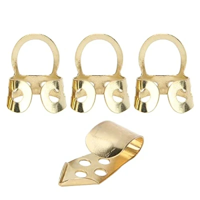 Abbildung von Eujgoov Guitar Finger Picks 3 teilige Zeigefinger und 1 Daumen Pick verstellbare Hohle für Banjo Gitarre(Gold)