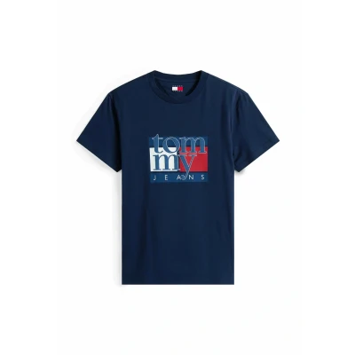 Abbildung von Tommy Jeans SLIM FLAG TEE Tshirt print, Herren, Größe: 52, Dark blue