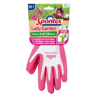 Abbildung von Spontex Lady Garden Gartenhandschuhe mit extra weichem Strick aus Bambus Viskosefasern und recyceltem PET, Größe M, 1 Paar, Farbe nicht frei wählbar