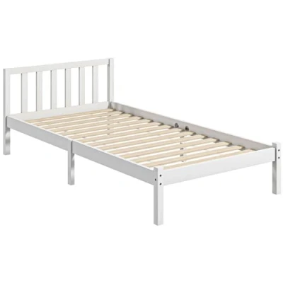 Abbildung von Bettrahmen Holzbett, 208 x 96cm Bettgestell mit Kopfteil für Schlafzimmer