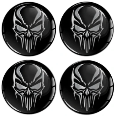 Abbildung von SkinoEu Set 4 x 65 mm Aufkleber für Radkappen Nabenkappen Nabendeckel Radnabendeckel Rad Schwarz Silber Schädel Totenkopf A 5465