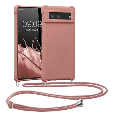 Abbildung von kwmobile Necklace Case kompatibel mit Google Pixel 6 Hülle Cover Kordel zum Umhängen Silikon Schutzhülle Perlmutt