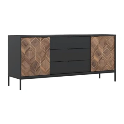 Abbildung von Vente unique Sideboard mit 2 Türen &amp; 3 Schubladen Schwarz Holzfarben dunkel MIALINE