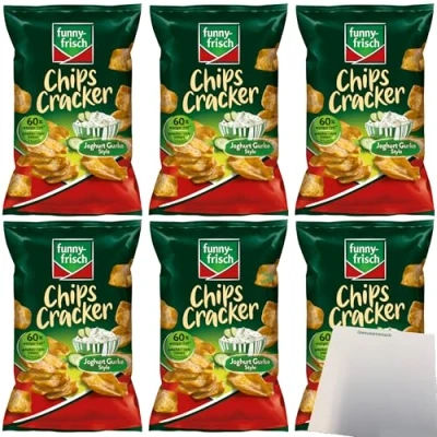 Abbildung von funny frisch Chips Cracker Joghurt Gurke Style 6er Pack (6x90g Packung) + usy Block