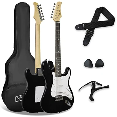 Abbildung von 3rd Avenue XF Full Size 4/4 E Gitarre Starter Einsteigerpaket Mit Tasche, Gurt, Plektren Und Kapodaster Schwarz