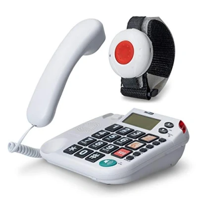 Abbildung von MaxCom KX481SOS: Hausnotruf Telefon mit Notrufarmband, schnurgebundenes Festnetztelefon Notrufknopf und Notruf Armband, Notruftelefon für Senioren, Seniorentelefon