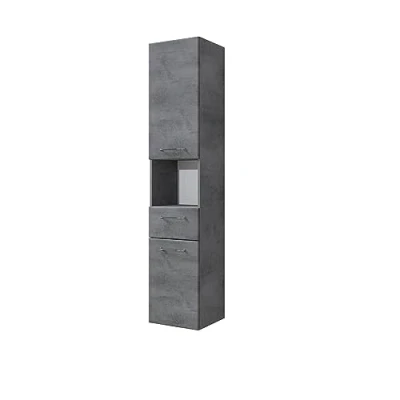 Abbildung von Pelipal Badezimmerschrank Quickset 945 in Oxid Dunkelgrau, 35 cm breit Hochschrank mit 2 Türen, 1 Nische, Schubkasten und 3 Einlegeböden