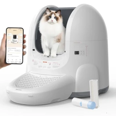 Abbildung von Amicura Cura 2 Selbstreinigende Katzentoilette, 360 Grad Erkennung Intelligente Anti Falle, App Steuerung, 65L Katzenklo Selbstreinigend mit Offenem Dachfenster, Odor Große Elektrisches