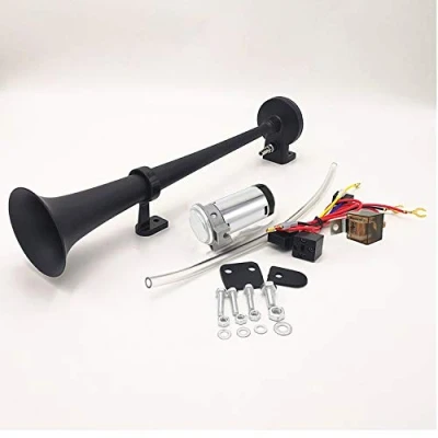 Abbildung von YIYIDA Autohupe car Horn150DB Auto Elektrische Hupe 450mm Lufthupe Chrom Zink Schwarz Einzel Trompeten Autolautsprecher mit Kompressor Luftpumpe für alle 12V LKW Van Moto Boot SUV etc