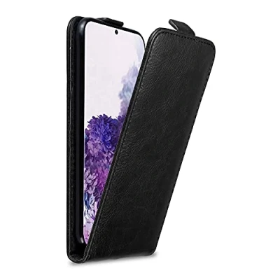 Abbildung von Cadorabo Hülle kompatibel mit Samsung Galaxy S20 Flip Design aus Premium Kunst Leder Klappbare Stoßfeste Magnetische Cover für Tasche in Schwarz