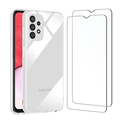 Abbildung von NEW&#039;C Hülle für Samsung Galaxy A13 4G Ultra Transparent Silikon Weiches TPU Gel und 2 x Panzer Schutz Glas Anti Scratch