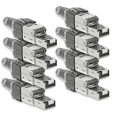 Abbildung von NAUC CAT 7 RJ45 Netzwerkstecker 8X Stecker Steckverbinder mit Zugentlastung Grau geschirmt werkzeuglos CAT7 LAN Netzwerkkabel