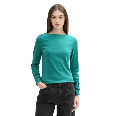 Abbildung von TOM Tailor Denim Uboot Ausschnitt Langarmshirt, Damen, Größe: XXL, Jade green melange