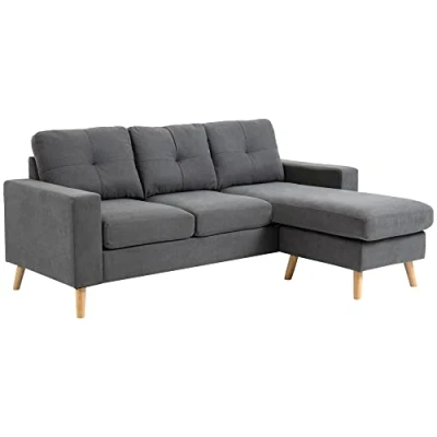 Abbildung von HOMCOM Ecksofa Stoffsofa in L Form, Couchgarnitur Leinenoptik, Eckgarnitur mit Chaiselongue für 3 Personen, Eckcouch Wohnzimmer, Dunkelgrau, 193 x 136 85 cm