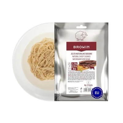Abbildung von BROWIN® Schafsaitling 18/20 mm 20 Meter in Premiumqualität Schafsdarm für Wurst Premium Naturdarm die Herstellung selbstgemachter Würstchen, Wacholderwurst, Weißwurst, Bratwurst