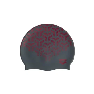 Abbildung von Arena Print 2 Unisex Silikon Badekappe für Erwachsene, Frauen und Männer, intensives Training, komfortabel, rutschfest, Langhaar, Kikko/Schwarzrot