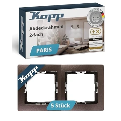 Abbildung von Kopp Profipack, Inhalt: 5 x 2 fach Abdeckrahmen, für senkrechte und waagrechte Installation, IP20, palisander braun, 402526016