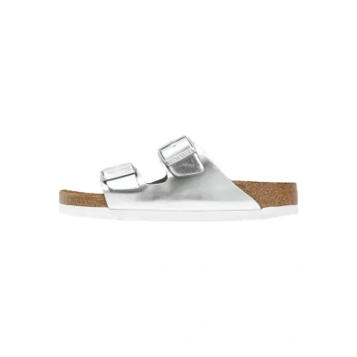 Abbildung von Birkenstock Arizona NL SFB Narrow Pantolette flach, Damen, Größe: 36, Metallic silver Schuhe