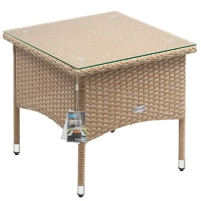 Abbildung von Casaria Beistelltisch (1 St), Polyrattan 50x50x45cm Höhenverstellbar 5mm Glasplatte Wetterfest