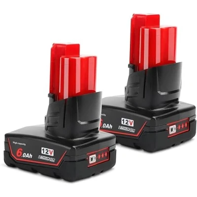 Abbildung von Powarobor 2 Pack M12B6 12V 6.0Ah Lithium ion Ersatz Akku für Milwaukee M12 Li Power Tool Akkus mit LED Anzeige 48 11 2460