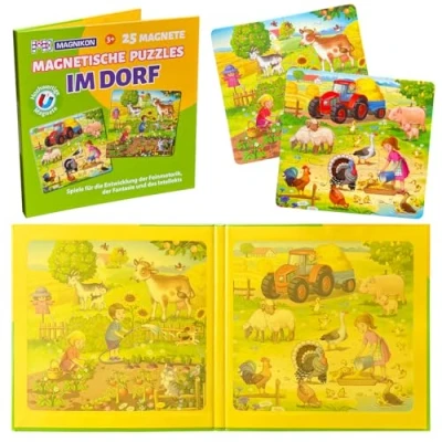 Abbildung von MAGNIKON Magnetpuzzle im Dorf 25 Teile, Magnet Puzzles ab 2 Jahren, Magnetische Puzzles, Beschäftigung Flugzeug Kinder, Magnetspiel, Reisespiel, Spiele für unterwegs