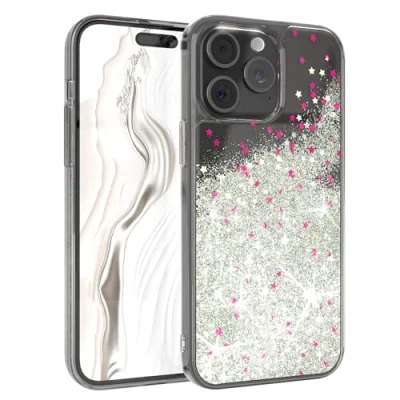 Abbildung von EAZY Case Glitzer Hülle kompatibel mit iPhone 15 Pro Max Handyhülle für Silikon leichtes Shiny Cover stoßfestes Phone als Fallschutz in Klar Transparent/Silber