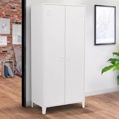 Abbildung von IDMarket Kleiderschrank Ester, 2 Türen, Metall, weiß, Industriedesign