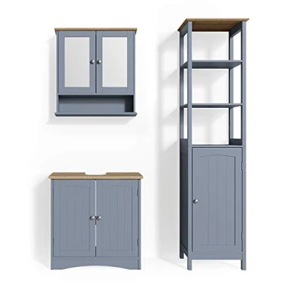 Abbildung von Vicco Badmöbel Set Bianco, Grau, 3 Teile, mit Hochschrank