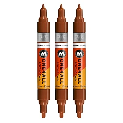 Abbildung von Molotow One4All Acrylic Twin Marker (Strichstärke 1,5 mm und 4 mm, hochdeckend permanent) 3 Stück Farbe 092 haselnuss braun