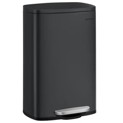 Abbildung von SONGMICS Mülleimer Küche, 50 Liter, Abfalleimer, Treteimer, mit Deckel, Softclose, Fußpedal, Stahl, Inneneimer, schwarz LTB050B02