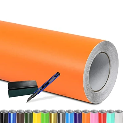 Abbildung von Folindo® Autofolie Orange Matt (9/m²) 4 x 1,52 m + Rakel &amp; Cutter Selbstklebende Luftkanal Folie zur Auto Folierung Blasenfrei